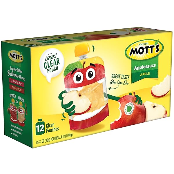 MOTT’S ORIGINAL APPLESAUCE, 3.2 OZ CLEAR POUCHES, 12 COUNT