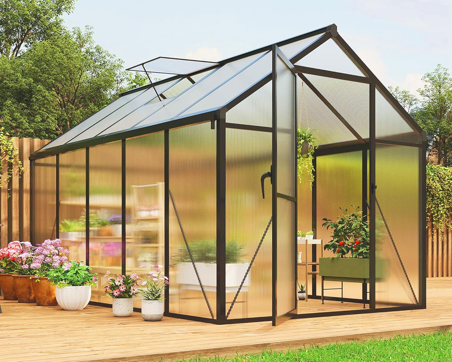 View 1 of ***Box 1 of 2*** 6X10 FT Greenhouse for Outdoors, Polycarbonate Greenhouse with Roof Vent, Ground Nails, Lockable Push Door, Aluminum Large Walk-in Green House for Outside Garden Backyard, Patio, Lawn, Black