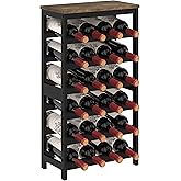 MOGELAFOO 6 Tier Bamboo Wine Rack Freestanding Floor, 24 Bottles Wine Storage Shelves with Table Top, Stackable Wine Display Rack for Kitchen, Bar, Dining Room, Rustic Brown and Black