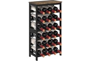 MOGELAFOO 6 Tier Bamboo Wine Rack Freestanding Floor, 24 Bottles Wine Storage Shelves with Brown Table Top, Stackable Wine Display Rack for Kitchen, Bar, Dining Room, Living Room