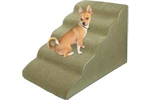 LitaiL Pet Stairs for High Beds 25 Inches Tall, Extra Wide Dog Density Foam Ramps/Stairs/Ladder for Couch, Older Dogs, Cats, Puppies, Injured Dogs (with 1 Rope Toy, 5-Tier Green)