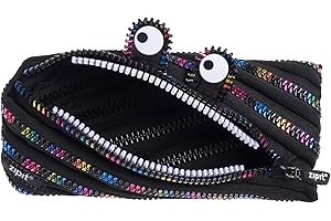 ZIPIT Monster Pencil Case for Kids | Pencil Pouch for School, College and Office | Pencil Bag for Boys & Girls (Black & Rainbow)