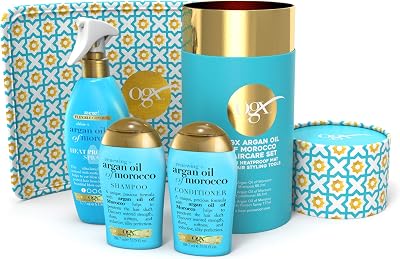 OGX Argan Oil of Morocco Hair Care Gift Set Shampoo Conditioner Heat Spray Mat