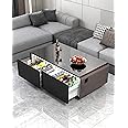 LIVTAB Smart Coffee Table, 27.8" D x 51" W x 18.1" H, Living Room Table with Built in Fridge and Speakers, Smart Table with 15W Wireless Charging, USB Chargers and 110V Outlets (Brown)