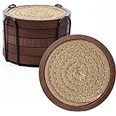 Mckanti 5 Pack Wooden Coasters with Holder for Coffee Table Decor, Absorbent for Kinds of Cups, 4.3 Inches
