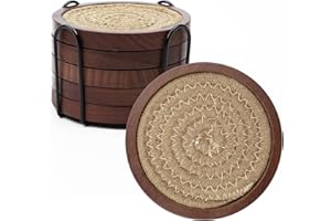 Mckanti 5 Pack Wooden Coasters with Holder for Coffee Table Decor, Absorbent for Kinds of Cups, 4.3 Inches