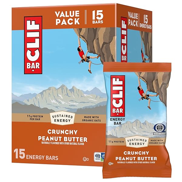 CLIF BAR – PROTEIN BARS – CRUNCHY PEANUT BUTTER – MADE WITH ORGANIC OATS – ENERGY BARS – NON-GMO (15 PACK)