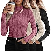 3 Pack Women's Mock Turtleneck Sweaters, Long Sleeve Ribbed Knit Tops Fit Soft Thermal Underwear, Lightweight Spring Pullover