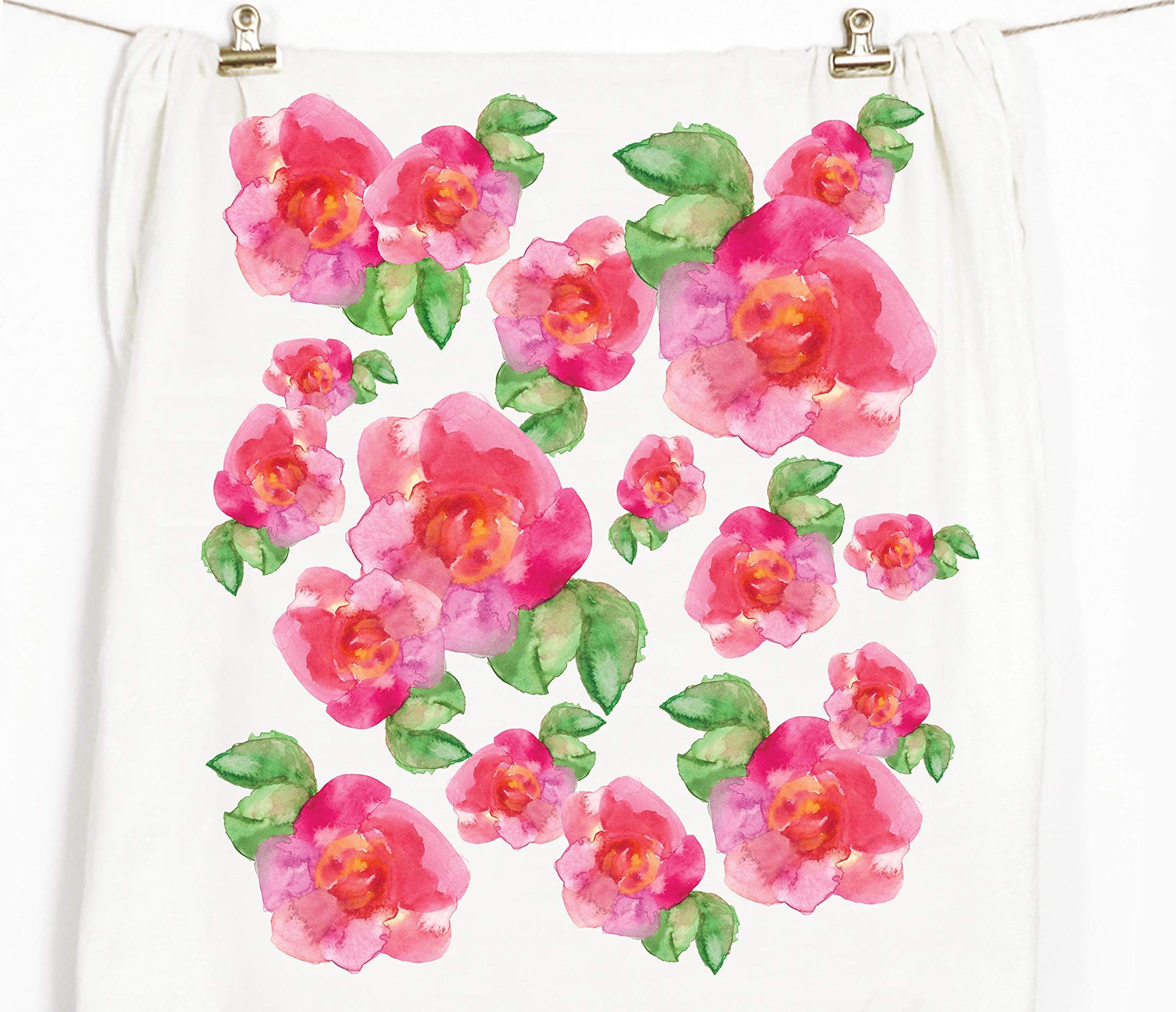 Honey Brush Design Kitchen Dish Towel 100% Cotton Flour Sack Tea Towel (Pink Flowers)