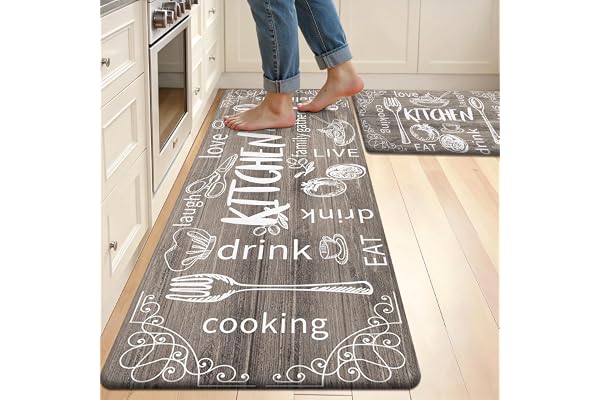 HEBE Anti Fatigue Mat Kitchen Rug Set 2, Kitchen Mats for Floor, Non Slip Waterproof Cushioned Kitchen Floor Mat, Ergonomic C