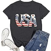 Ascrazy USA Shirt for Women 4th of July Shirts American Flag T-Shirt Patriotic Tee Top