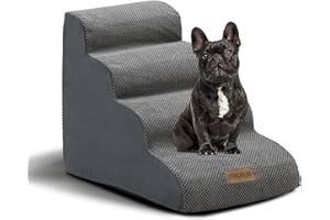 MIORUN Dog Stairs and Ramp, 4 Tiers Pet Stairs for High Bed, Couch and Sofa, Safety and Durable Pet Steps for Small Dogs and Cats, Washable High-Density Foam Dog Steps, Perfect for Puppy, Up to 22”