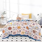 Pomshheg Boho Throw Blanket, 100% Cotton Soft Throw Rustic Quilt, 80"x90" Floral Printed Farmhouse Decor Bed Summer Blankets, All Season Rustic Reversible Bohemian Throw for Bed Blue Boho