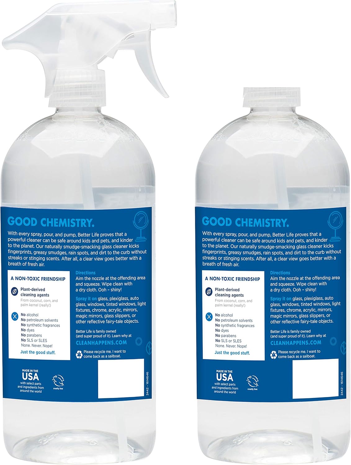 Better Life Natural Streak Free Glass Cleaner, 32 Ounces (Pack of 2), 24425: Health & Personal Care