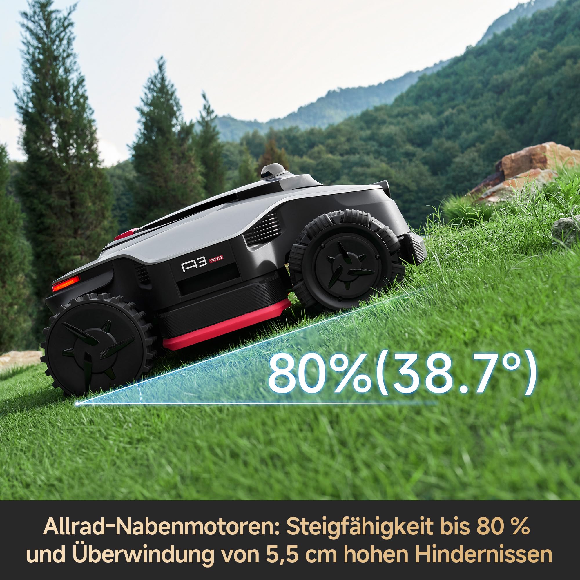 DREAME A3 AWD Pro 3500 Robot-Rasenmäher, für 3500 m², 4WD-Nabenmotoren, ohne RTK, 360° 3D-LiDAR & KI-Vision, Steigfähigkeit bis zu 80% (38,7°), EdgeMaster 2.0: ＜ 4 cm Kantenpräzision 7