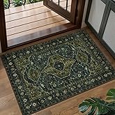 Tangsoo Oriental Small Washable Rugs for Entryway 2x3 Vintage Olive Green Rug Non Slip Small Area Rug, Front Door Boho Print Door Mat Indoor Entrance Soft Low Pile Throw Rug for Entry Kitchen Bedroom