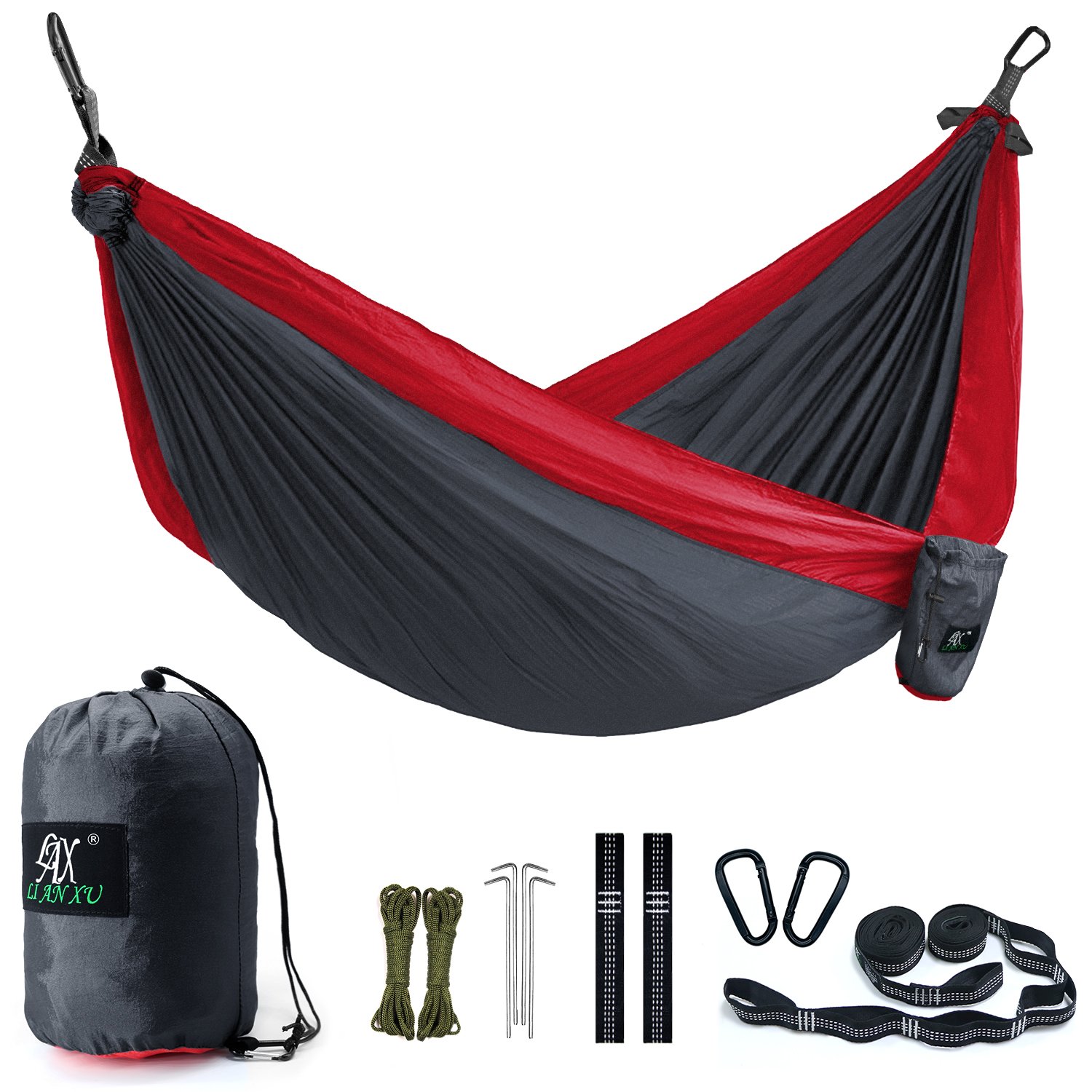 Best double outdoor parachute nylon hammock with mosquito net, red