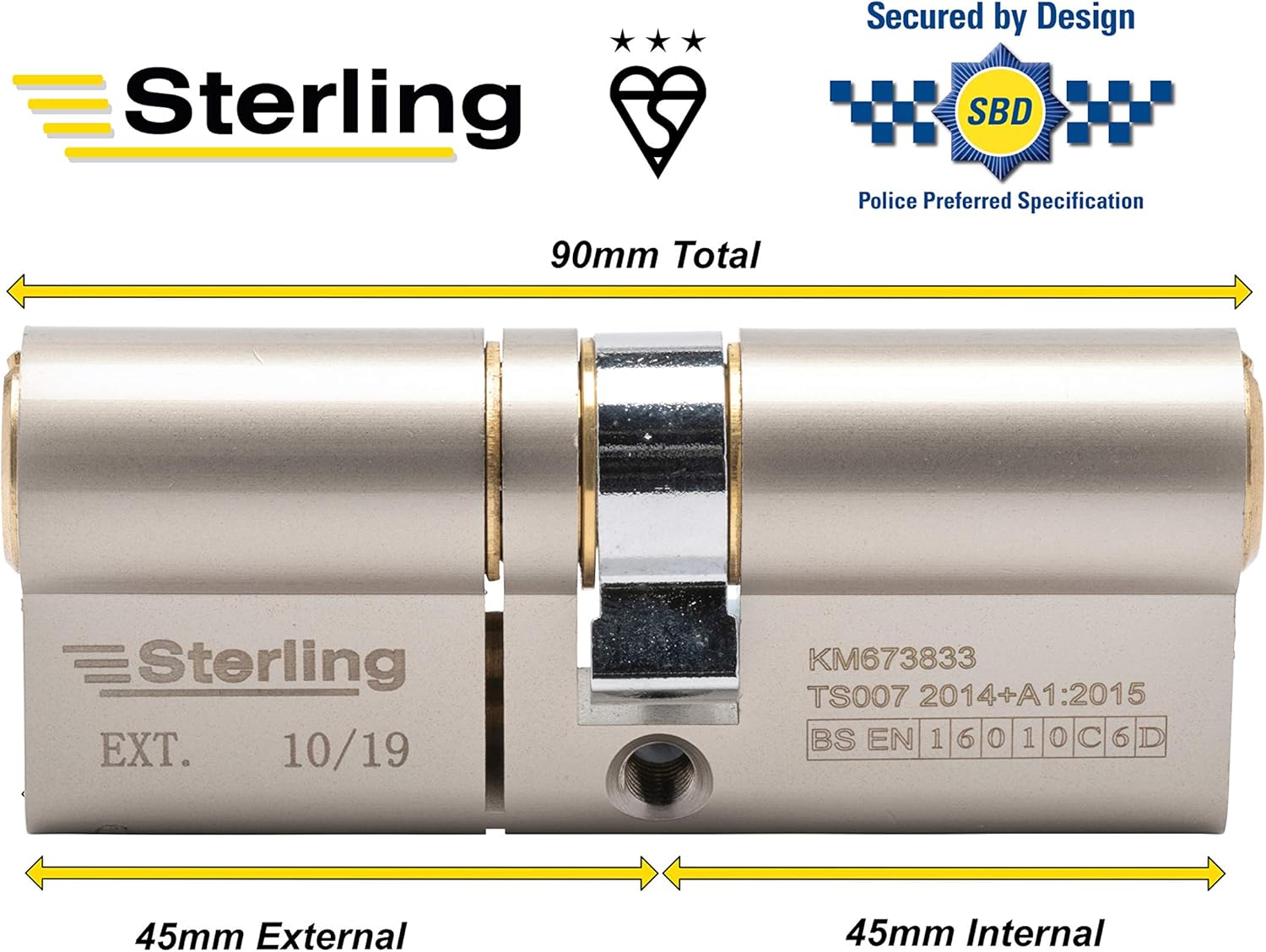 Sterling TS007 BS3 3 Star Police Approved Secured by Design Euro Door Cylinder, Dual Finish Brass & Satin Nickel - Image 5