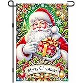 BlissYard Merry Christmas Garden Flag 12x18 Inch Santa Claus Holding Gift Box with Green Background Flag Snowy Winter Outdoor Yard Decor House Banner Porch Lawn Patio Home Decoration