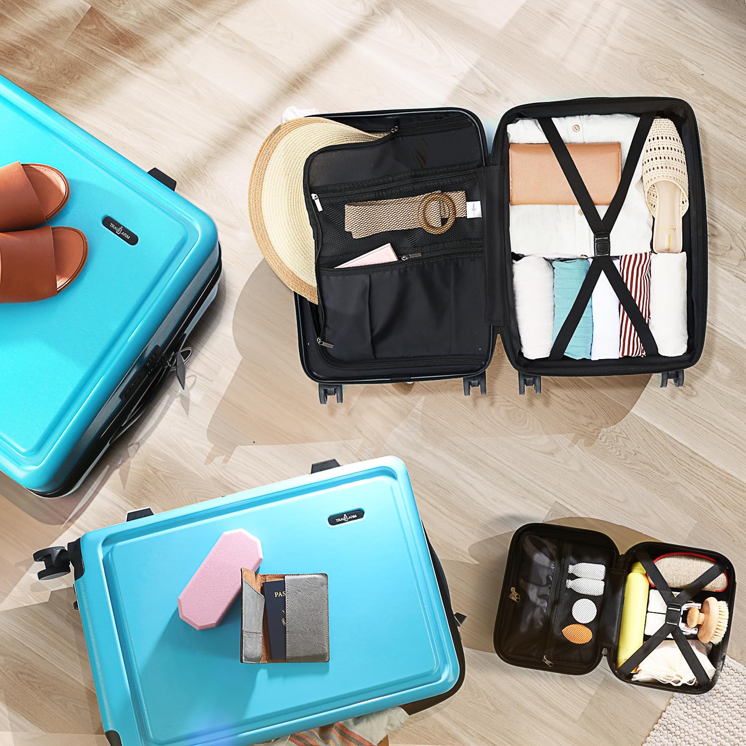 TRAVELARIM Hard Shell Luggage Sets with Spinner Wheels 4 Piece, Expandable Large Suitcases with TSA Lock, Travel Large Suitcase Set, Teal Luggage Set
