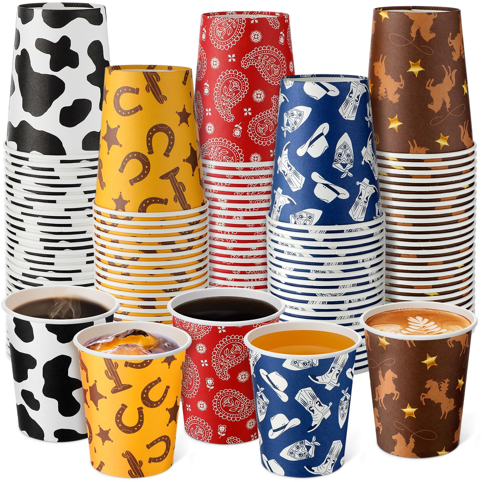 Yaomiao 200 Pcs Western Cowboy Party Disposable Paper Cups Bulk 9 oz ...