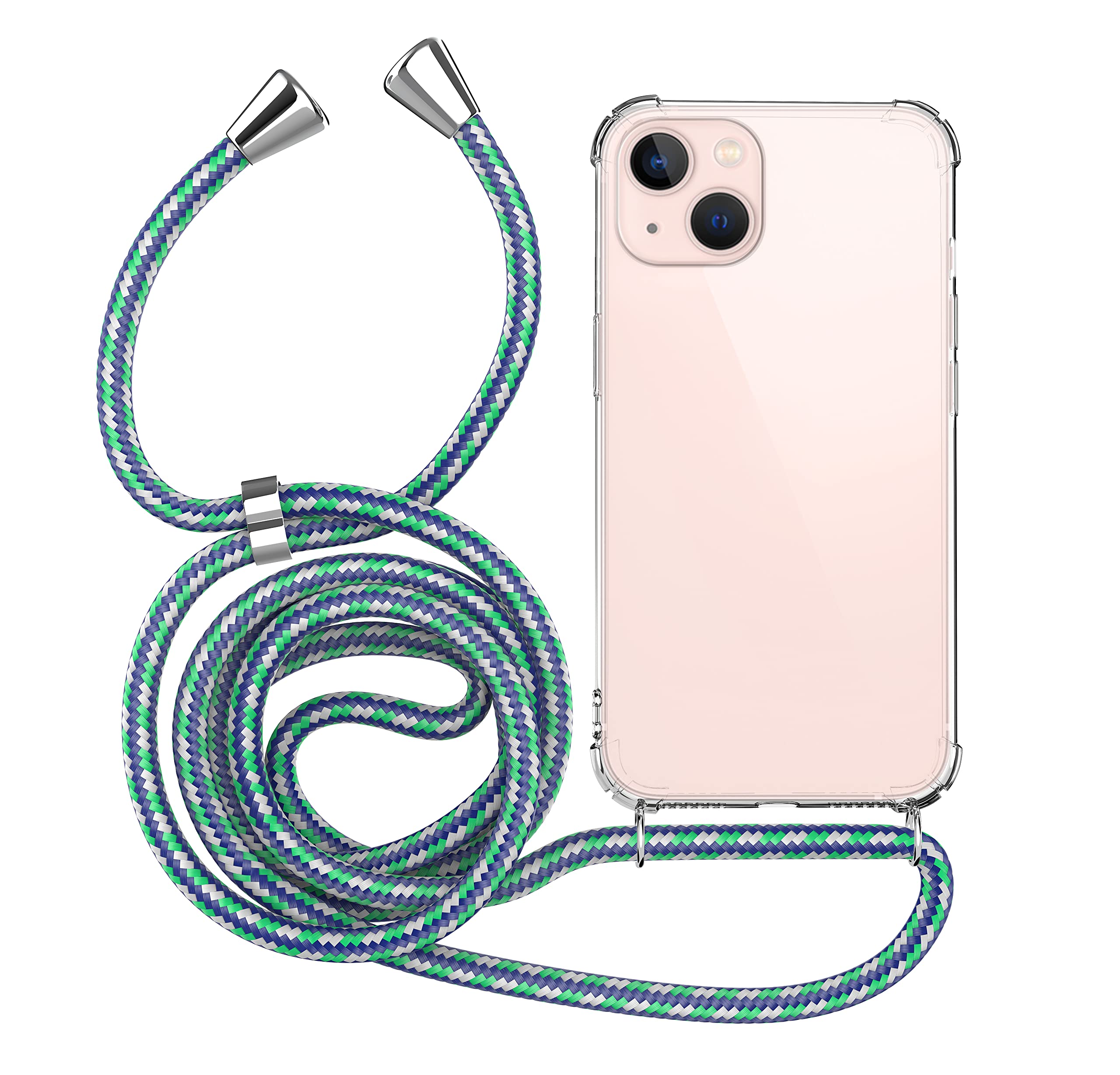 MyGadget Strap Case for Apple iPhone 14 - Crossbody Phone Cover - TPU Silicone Case with Neck Holder - Cord Lanyard Carrier with Rope in Blue