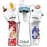 Cirkul 22oz. BPA-Free Plastic Water Bottle Starter Kit with Blue Lid, 2 Flavor Cartridges (1 LifeSip Fruit Punch, 1 FitSip Mixed Berry) No Sugar, Zero Calorie Drink Mix