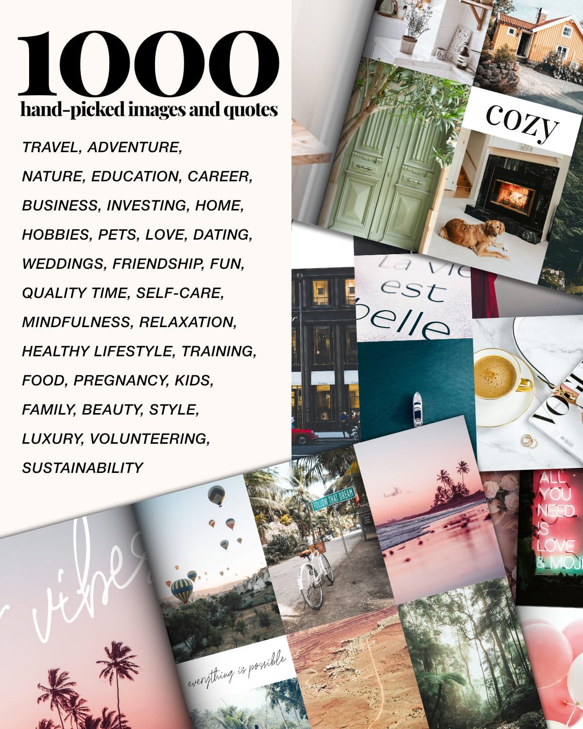 Vision Board Book Magazine for Women - 1000+ Diverse Pictures, Quotes, Self-Discovery Exercises | Complete Collage Clip Art Supplies Kit for Adults | Ideal for Vision Mood Board Party & Manifestation