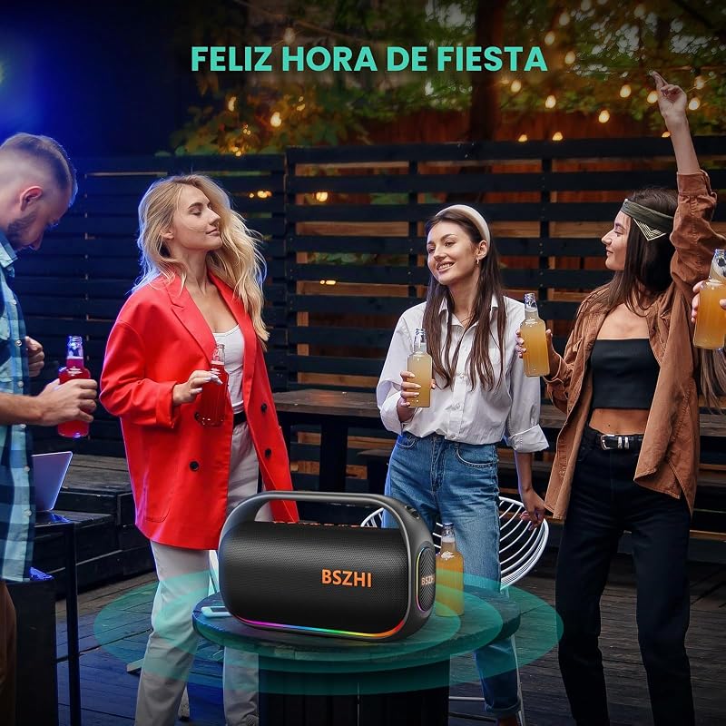 Coluna Bluetooth de 80W (120W de pico), potente, portátil, IPX6 à prova de água, sem fios, TWS, ao ar livre, para festas, viagens e campismo na praia, com luz, BT5.0, cartão USB/TF, AUX.