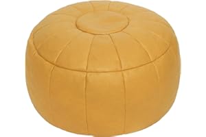 Thgonwid Handmade Pouf Cover, Ottoman, Bean Bag Chair, Foot Stool, Foot Rest, Round Storage Solution for Living Room, Bedroom or Wedding (New Yellow) (No Filler)