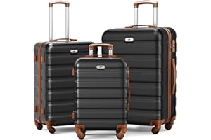 Suitour Luggage 3 Piece Sets Hard Shell Luggage Set with Spinner Wheels, TSA Lock, 20 24 28 inch Travel Suitcase Sets (Black Brown)