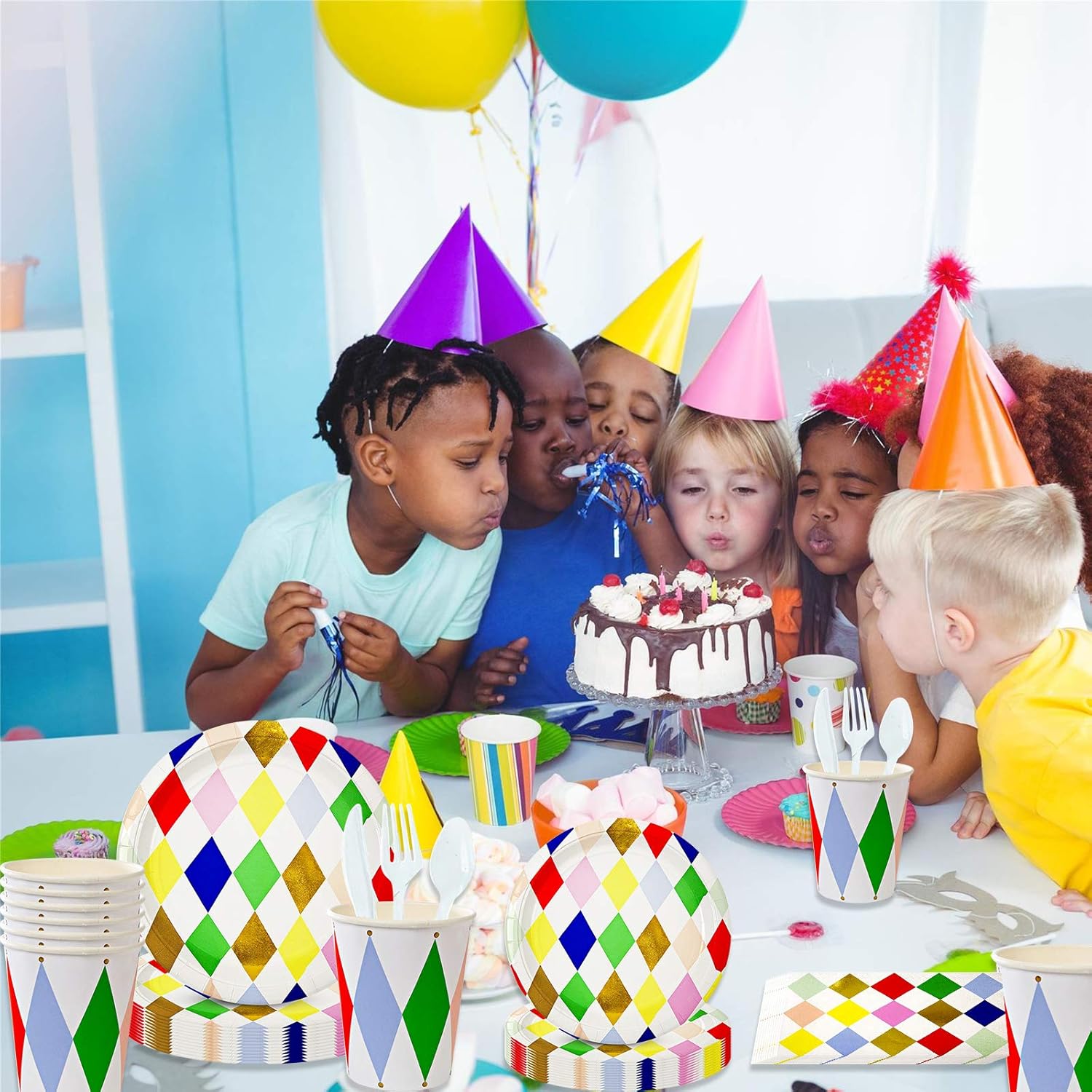 Rainbow Party Supplies set, 68PCS Rainbow Party disposable tableware including dinner plates, straws, napkins, carton cups, suitable for children's birthday parties, rainbow theme party decorations: Toys & Games