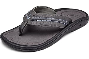 OLUKAI Hokua Men's Beach Sandals, Quick-Dry Flip-Flop Slides, Water Resistant & Wet Grip Rubber Soles, Compression Molded Footbed & Soft Comfort Fit