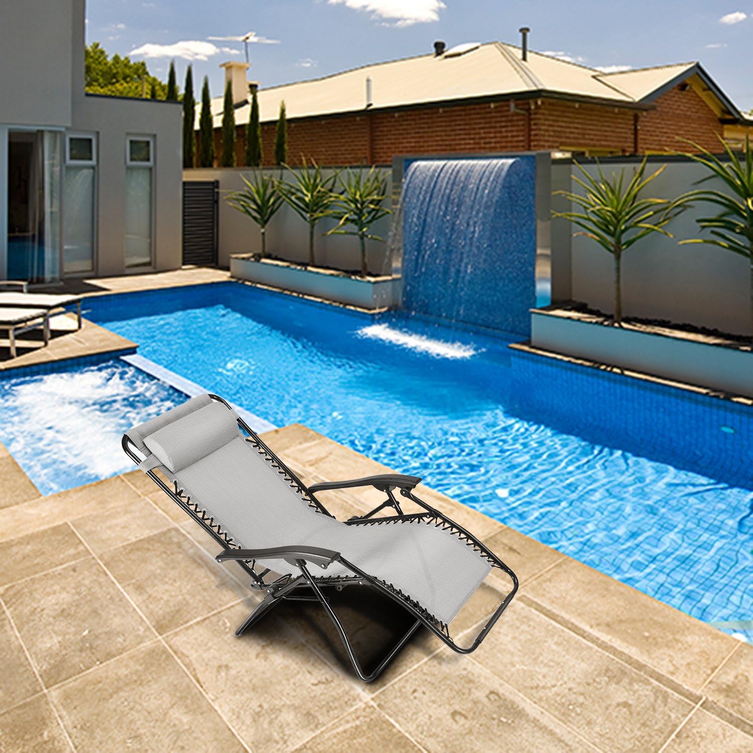 Flexzion Zero Gravity Chair - Anti Gravity Outdoor Lounge Patio Folding Reclining Chair and Textilene Seat with Footrest & Adjustable Pillow for Yard, Beach, Camping, Garden, Pool, Lawn Deck (Gray) : Garden & Outdoor