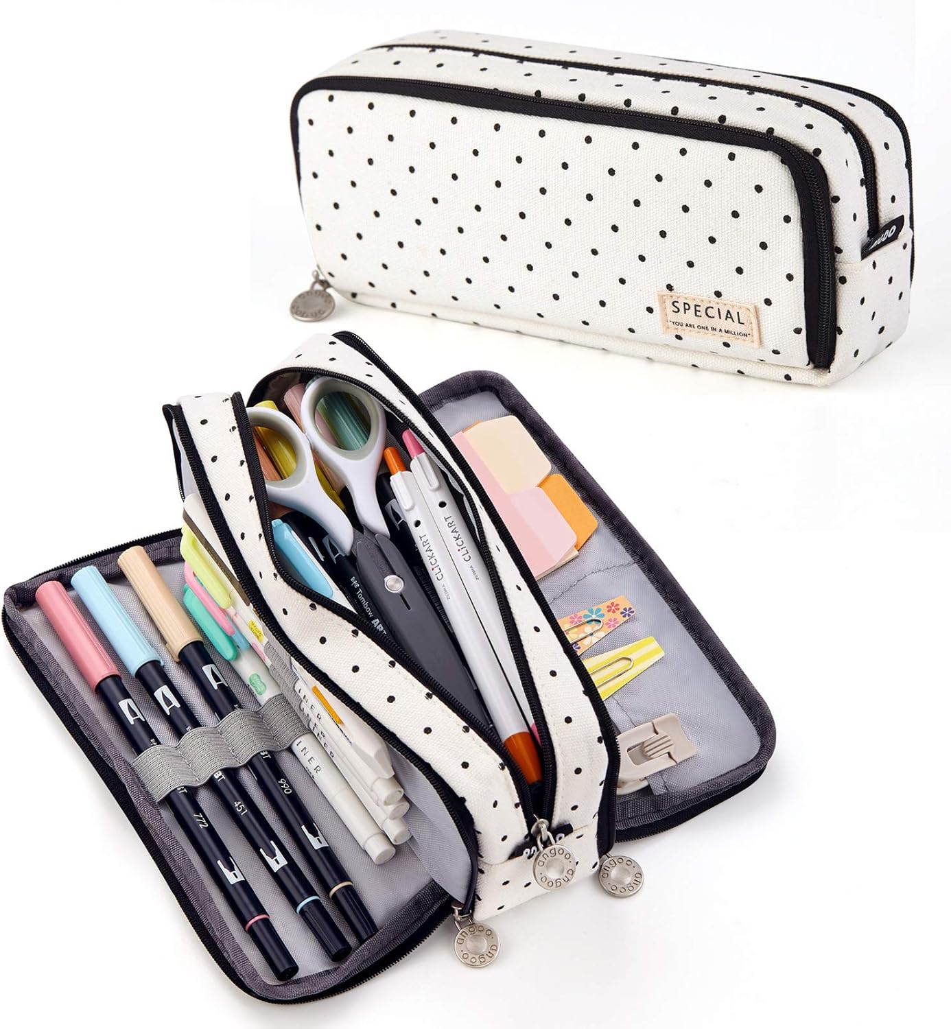 EASTHILL Large Capacity 3 Compartments Pencil Case Big Storage Canvas