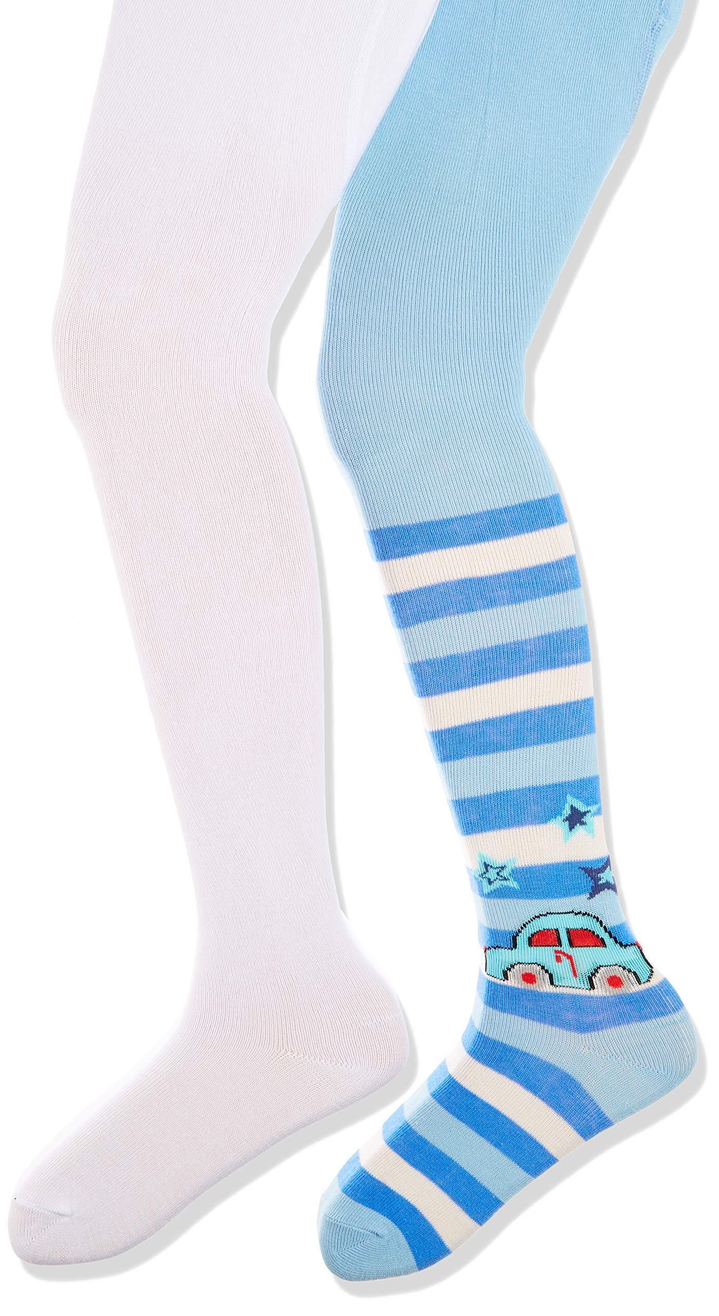 Playshoes Unisex Baby Car tights, pack of 2 498915, 900 - White, 50-56