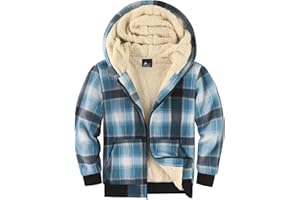 V VALANCH Boys Zip Up Hoodie Fleece Sherpa Lined Hooded Flannel Jacket for Kids 6-15 Years
