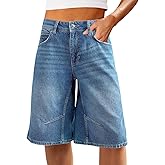 Cicy Bell Womens Summer Wide Leg Denim Shorts Casual Loose Mid Rise Jorts Bermuda Knee Length Jeans Shorts
