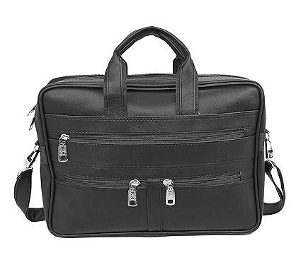 NISUN Leather Laptop Messenger Shoulder Hand Bag for 14inch Laptop Screen (15x4x11 Inch) Black