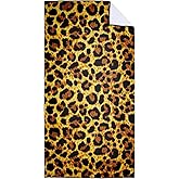 XSMEI Leopard Print Beach Towel Oversized 36" x 72", Thin Lightweight Sand Free Quick Dry Microfiber Towel for Swimming Pool Cruise Camping Travel