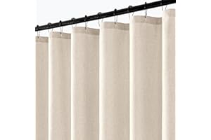 ANRODUO Boho Farmhouse Cream Polyester Textured Fabric Shower Curtain Set - 72"x84" with 12 Metal Hooks, Waterproof & Heavy Duty Polyester, Button Hole Design, Machine Washable for Bathroom