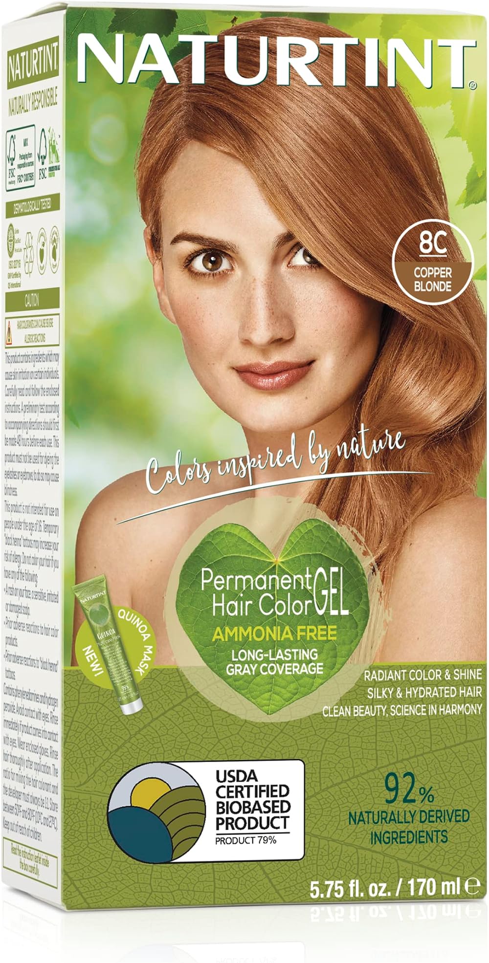 Naturtint Permanent Hair Colour 8C Copper Blond Ammonia-Free 100% Grey Coverage