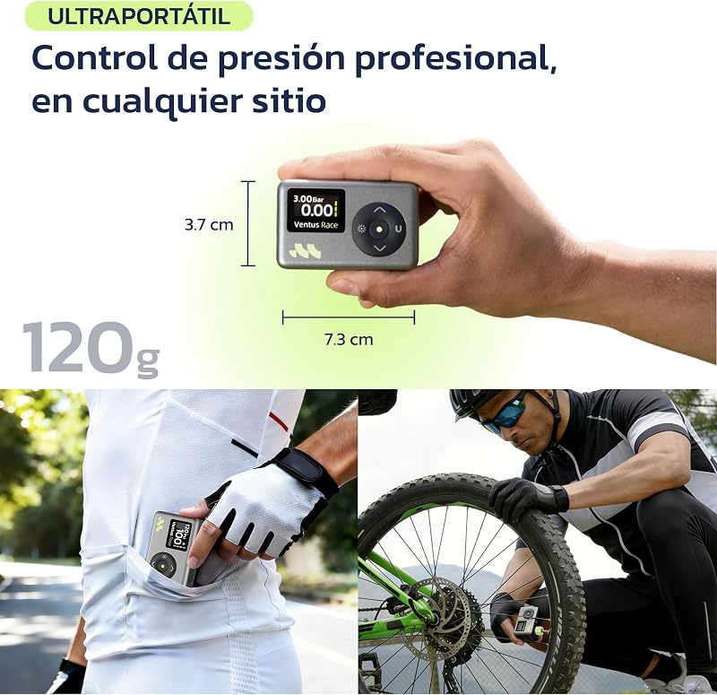 Inflador Electrico, Presta Schrader, Manómetro, 50s, LED, 8.3 BAR