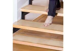 FlowaFoli 15-Pack Non-Slip Stair Treads for Wooden Steps - 4" x 30" Pre-Cut Transparent Anti-Slip Strips with Roller - Adhesive Stair Safety Treads - Ideal for Kids, Elders, and Pets