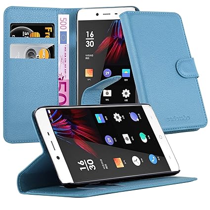 Cadorabo Hülle für OnePlus X - Hülle in Pastel BLAU – Handyhülle mit Kartenfach und Standfunktion - Case Cover Schutzhülle Et