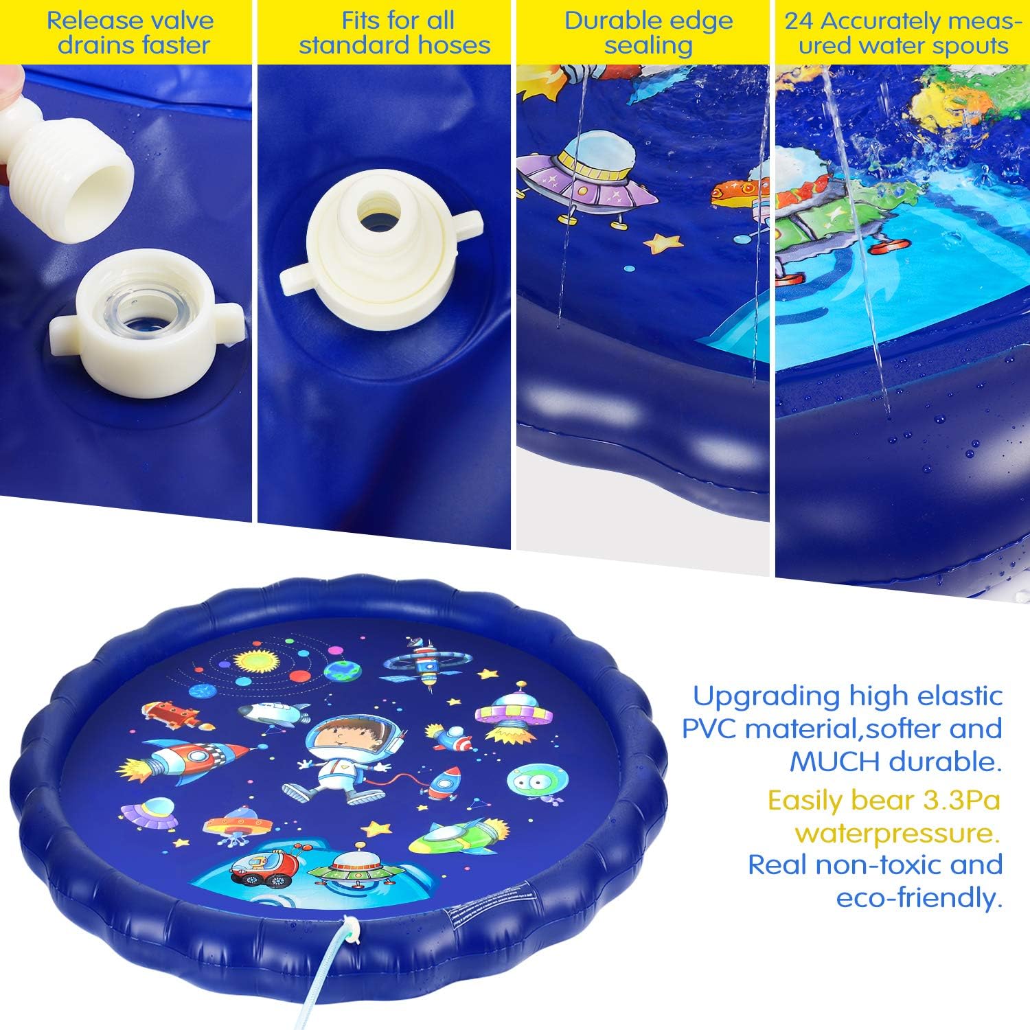 Desuccus Sprinkler for Kids, 3-in-1 Splash Pad 68" Wading Pool Sprinkler & Splash Inflatable Water Toys for Children Outdoor Play Mat for Babies, Toddlers, Preschoolers (Space): Toys & Games