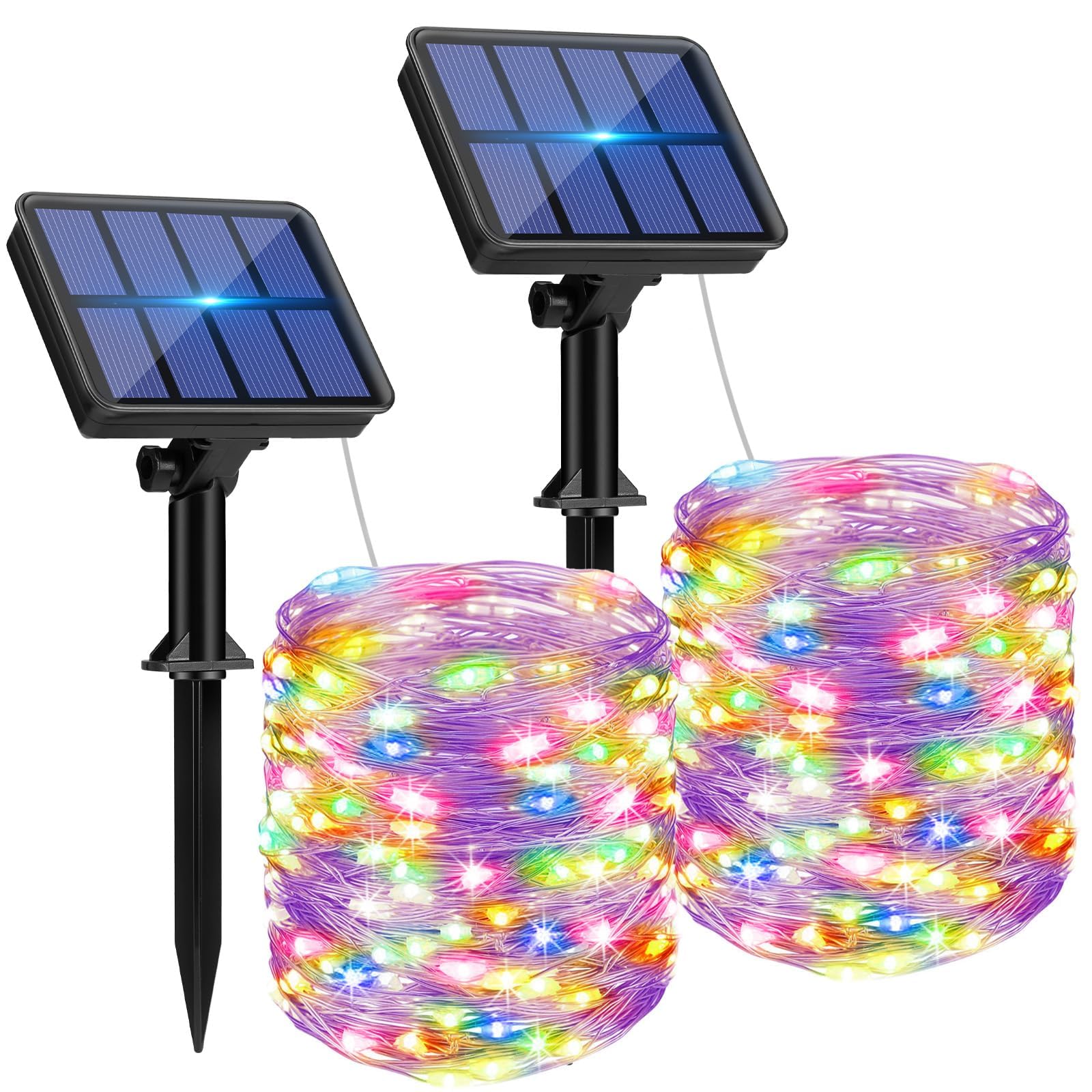 btfarm 2 Pack Solar String Lights Outdoor Garden Waterproof, Total 16M/53FT 160 LED Solar Powered Fairy Lights, 8 Modes Copper Wire Lights for Patio Yard Party Christmas Decorations, Multi-Colored