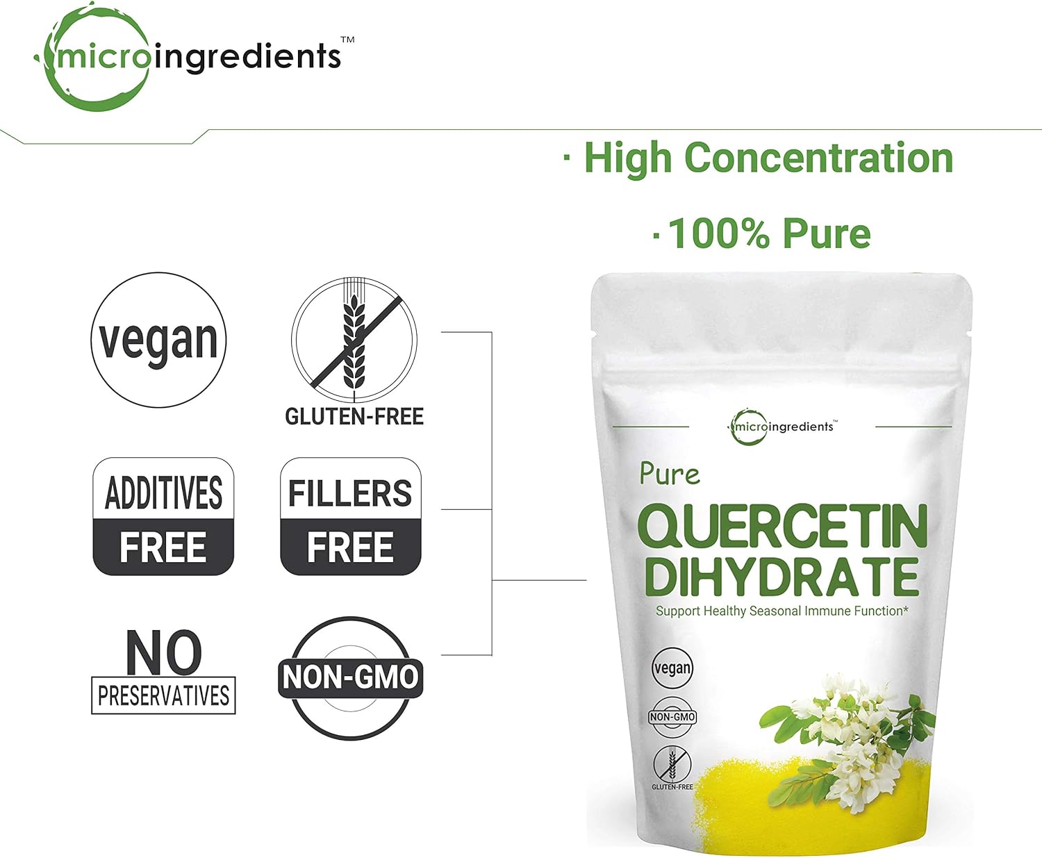 Maximum Strength Pure Quercetin Dihydrate Powder, 100 Gram, Quercetin Vitamins, Powerfully Supports Energy, Immune Health and Antioxidant, No GMOs and Vegan Friendly: Health & Personal Care