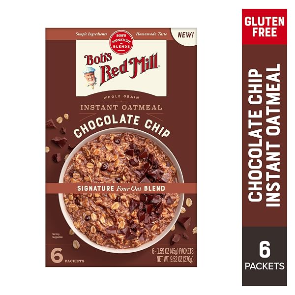 BOB’S RED MILL INSTANT OATMEAL PACKETS, CHOCOLATE CHIP (1 BOX/6 PACKETS PER BOX), NON-GMO, GLUTEN FREE, WHOLE GRAIN
