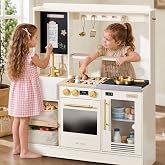 Tiny Land Wooden Play Kitchen with 2-in-1 Bistro Play | Magnetic Chalkboard and Guest Check Pad Bring Interactive Restaurant Role Play to Life with a Stylish, Modern Design